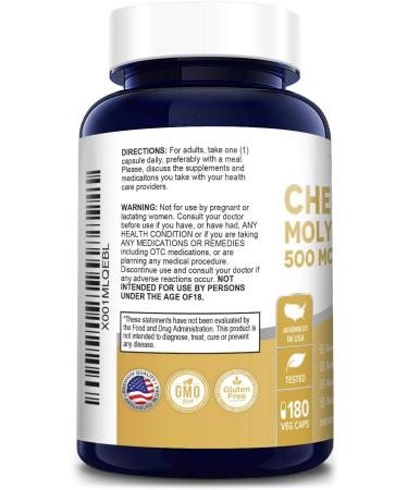 Chelated Molybdenum 500mcg | 180 Vegetarian Caps | Gluten-Free & Non-GMO - Buy Online on GoSupps.com