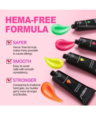 AIMEILI Neon Nail Builder Gel Kit - 6 Colours, 15ml - UV/LED Nail Extension Acrylic Gel Polish Set - Buy Online on GoSupps.com