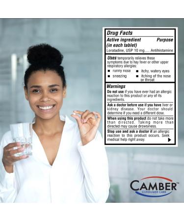Camber Loratadine 10mg Allergy Pills Antihistamine 24 Hour Non Drowsy Allergy Relief (100 Tablets) - Buy Online on GoSupps.com