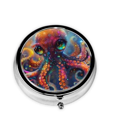 Colorful Cute Octopus Portable Metal Pill Box Round Mini 3-Compartment Plastic Insert hinged Fastening Design Suitable for Small Pills Must-Have for Travel