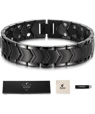 Rainso Stainless Steel Black Magnetic Bracelet for Men - Arthritis Pain Relief | Perfect Father's Day Gift for Fitness Enthusiasts - Buy Online on GoSupps.com