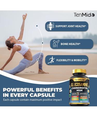 Tenmido Glucosamine Chondroitin MSM Supplement - 12in1 Formula - Combine with Turmeric Hyaluronic Acid Boswellia Omega-3 Bromelain Ginger and More - Joint Health Support - 150 Capsules - Buy Online on GoSupps.com