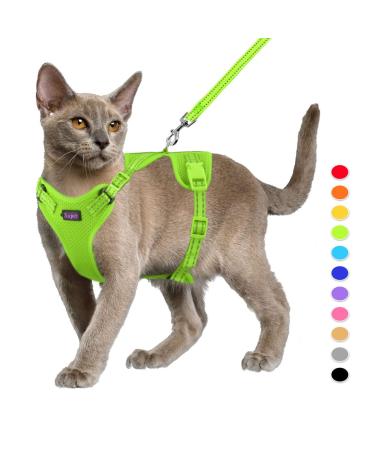 Supet cat dishes and line set set of fleeing kitten kitten. Cat vested harness with reflex strips universal cat leash and dishes for cats/puppies M m (breast circumference: 44.5-49.5 cm) green