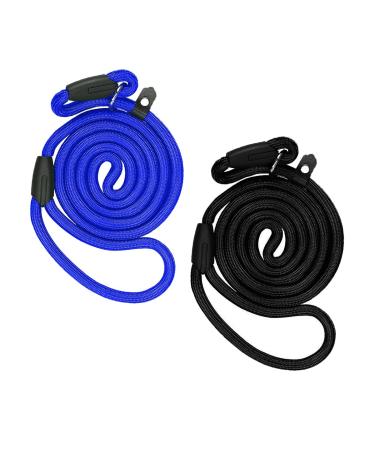 Nylon Dog Slip Lead 2 Pcs Nylon Adjustable Dog Loop Training Leash Heavy Duty Training Lead for Small and Medium Dog Outdoor Training (Blue Black)