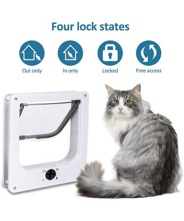 Upgraded Magnetic Cat Door Flap | 4-Way Locking for Interior/Exterior Doors | Weatherproof for Cats & Small Dogs | Easy Installation | Medium (White) - Buy Online on GoSupps.com