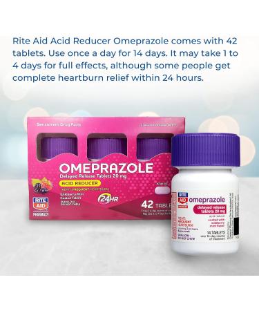 Rite Aid Omeprazole 20mg Tablets - 3 Bottles, 42 Count Total, Wildberry Mint Flavor - Buy Online on GoSupps.com