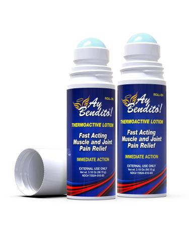Ay Bendito! Thermoactive Lotion for Faster Pain Relief on Joints and Muscle Function - 3.18 oz Roll-on - Two Pack