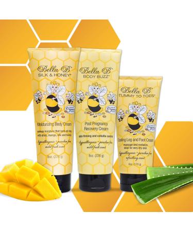 Bella B Bundle: Silk & Honey Body Cream 8oz and Body Buzz Post Pregnancy Recovery Cream 8oz and Tummy to Toes Leg & Foot Cream 6oz