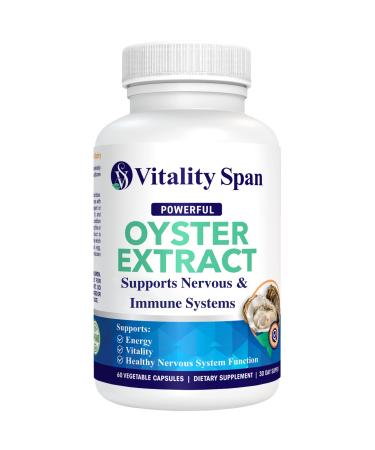 Vitality Span Oyster Extract - Pure Highly Concentrated Supplement for Men & Women  Supports Energy & Immune Boost Zinc Taurine Amino Acids and Vitamins 500 mg 60 Veg Capsules Made in USA