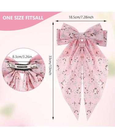 Andibro Pink French Bow Hair Clip Flower Pattern Ribbon Bow Hairpins Long Tail Big Bow Barrettes Soft Silky Satin Hairclips 90's Aesthetic Hair Accessories Decor with Metal Clip for Women - Buy Online on GoSupps.com