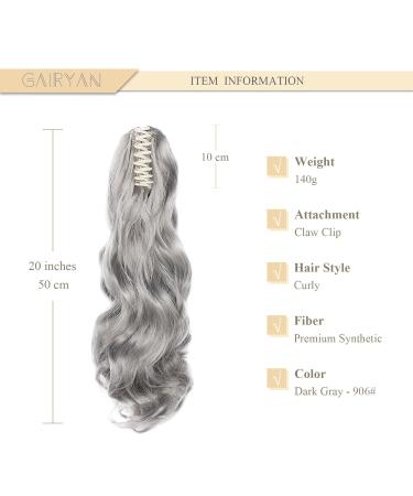50cm Dark Gray Curly Ponytail Extensions | Gairyan Wavy Synthetic Hair Claw Clip for Women - Buy Online on GoSupps.com