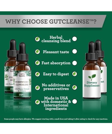 GuruNanda Gutcleanse 2-Step Kit - Dietary Supplement to Help with Digestion - Blend of Fulvic Acid Wormwood Clove & Neem Extract 2x1 FlOz 2 Fl Oz (Pack of 1) - Buy Online on GoSupps.com