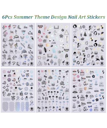 Shop Summer Nail Art Stickers - Tropical Palm Tree & Starfish Decals | 6PCS Fun Beach Designs for Manicure - Buy Online on GoSupps.com