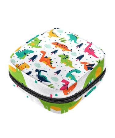 Cartoon animals dinosaurs dino forest pattern sanitary napkins storage bag menstruation pad bag pocket portable menstrual cup pocket with zipper for teenage girls women women
