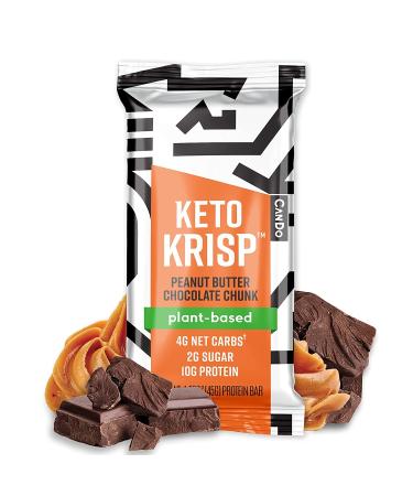 CanDo Keto Krisp - Keto Snack & Keto Bars (12 Pack, Peanut Butter & Chocolate Chunk) - Low-Carb, Low-Sugar High Protein Bars - Gluten-Free Crispy, Perfectly Delicious Healthy Meal Replacement Peanut Butter & Chocolate Chunk 12 Count (Pack of 1)