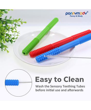 Sensory Teething Tubes (3 Pack) | Soft Silicone Teether Toy for Babies | Chewy Stick for Kids with Autism, ADHD, SPD | Oral Motor Needs | Blue Green Red - Buy Online on GoSupps.com
