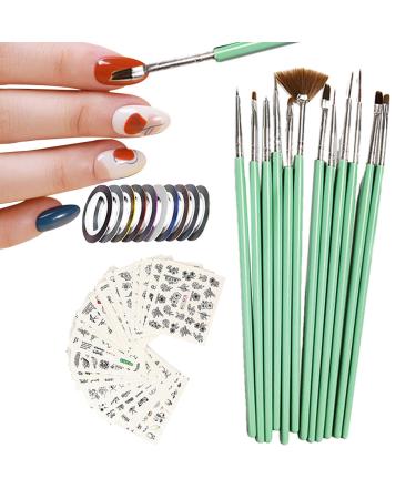 Nail Brushes for - Pens Set with Nail Liner Brush and Nail Pens for Home Use and Professional Nail Salon with Stickers
