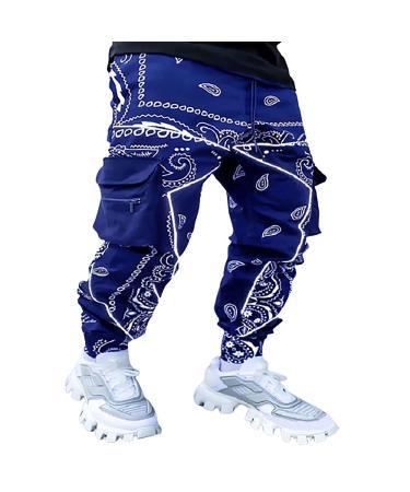 Men's Multi Pocket Fashion Cargo Pants Punk Rock Street Harem Pants Reflective Technical Hip Hop Jogger Sport Pants Navy 4X-Large