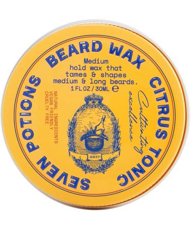Seven Potions Beard Wax for Men  Medium Hold Styling Wax to Shape And Nourish Your Beard  All-Natural, Vegan, Cruelty Free  Citrus Tonic (1 FL OZ)