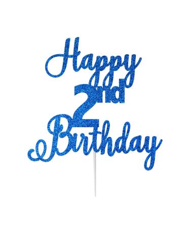 LissieLou Happy 2nd Birthday Cake Topper in Pretty Glitter Card Made in the UK - Dark Blue