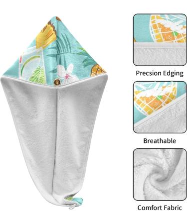 Super Absorbent Pineapple Juice Green Hair Towel 2 Pack - Quick Dry Hair Turbans with Button Twist Wrap for Women & Girls - Buy Online on GoSupps.com