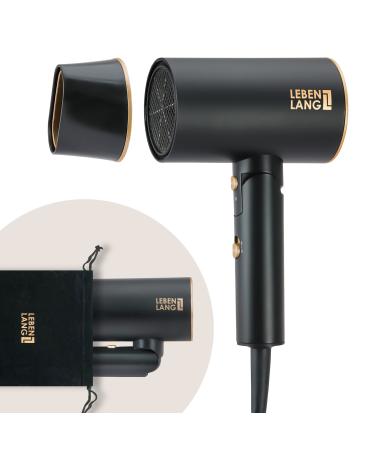 LEBENLANG Hair Dryer Ionic 2100W - Anti-Spliss with Cold Air Mode | Powerful Portable Travel Hairdryers for Women & Men Mens I UK Lightweight Hairdryer F hn F n Hair dryers Hair-Dryer Blow Hair Drier Black & Gold - 2100w - Foldable