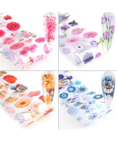 Colorful Flower Nail Foils - Nail Art Glue Transfer Decals for Acrylic Nails - 10 Sheets - Buy Online on GoSupps.com