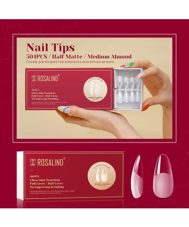 Rosalind 504 Pcs Almond Nail Tips - Medium Pre-Buff Fake Nails for Gel & Acrylic - Full Cover Soft Gel - 12 Sizes - Perfect for Nail Art - Buy Online on GoSupps.com