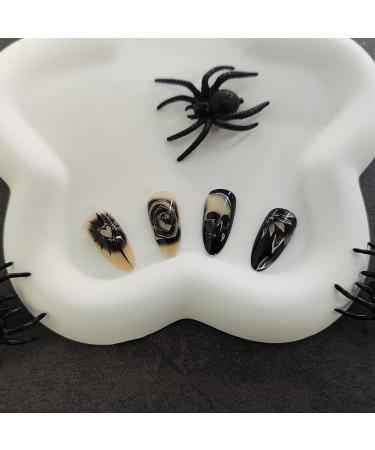 Shop Goth Press on Nails for Halloween - Skull & Rose Acrylic Fake Nails | 24Pcs Full Cover Stick On for Cosplay - Buy Online on GoSupps.com