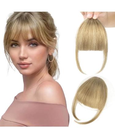 FLUFYMOOZ Clip in Bangs 100% Human Hair, Bangs Hair Clip Extensions, Clip on Bangs Wispy Bangs French Bangs Fringe with Temples Hairpieces for Women, Fake bangs for Daily Wear(Wispy Bangs Dirty Blonde)