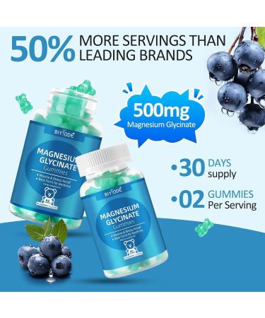 Tewuky Magnesium Glycinate Gummies 500mg Sugar-Free for Adults & Kids for Sleep Stress & Muscle Relief Supports Bone & Nerve Health 60 Gummies - Blueberry - Buy Online on GoSupps.com