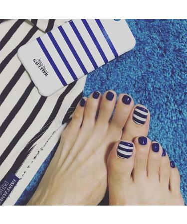 Yienate false nail for toes chic exquisite bling bride ocean blue stripes summer fake nail for toes complete cover nail tips toenails 24 hours