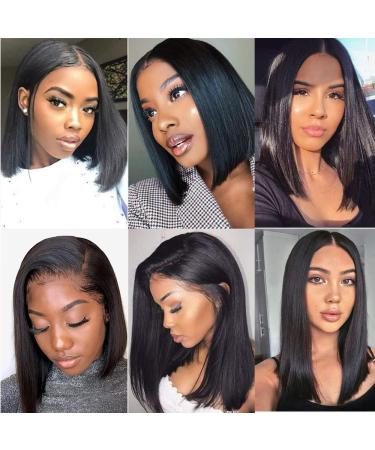 AKCSWO 10 Inch Human Hair Frontal Bob Wig | 150% Density Black Lace Front Short Bob Wig | Pre-Plucked Straight Hair - Buy Online on GoSupps.com