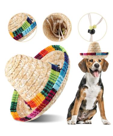 Heepdd dog hat pet straw hat dog cat mini straw mexican sombrero straw braided sun hat with cotton rope adaptation for dog puppies cats kitty kitten
