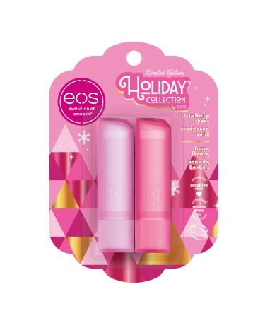 eos Holiday Lip Balm Gift- Strawberry Cheer & Candy Cane Swirl Stocking Stuffers All-Day Moisture Lip Care 0.14 oz 2-Pack Strawberry Cheer & Candy Cane Swirl 2 Count (Pack of 1)