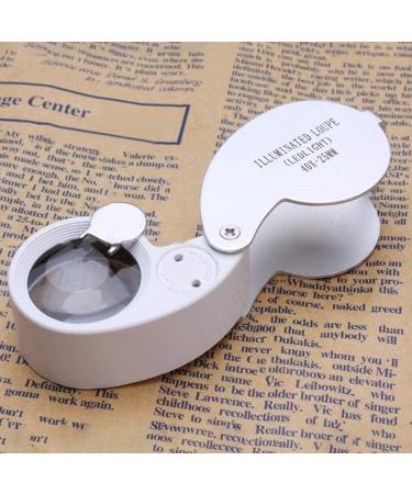 Folding 40x25mm Jewelery Loupe Portable Mini Magnifier Magnifying Glass LED Light Lens Lupa Magnification Metal Silver - Buy Online on GoSupps.com