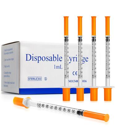 1ml 29 Gauge Syringes 1cc 1/2 Inch 13mm Lab Disposable Syringe for Refilling or Dispensing, Pack of 100