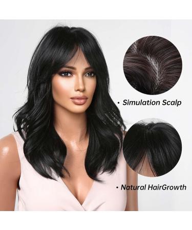Allbell Black Wavy Wigs for Women - Natural Wave Bob Wigs with Bangs | Shop Internationally! - Buy Online on GoSupps.com