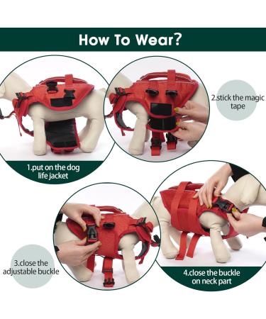 Kuoser Adjustable Dog Lifeguard Vest - Ripstop & High Swimming Capacity for Small to Large Dogs - Perfect Pet Swimming Suit for Beach - XS Red - Buy Online on GoSupps.com