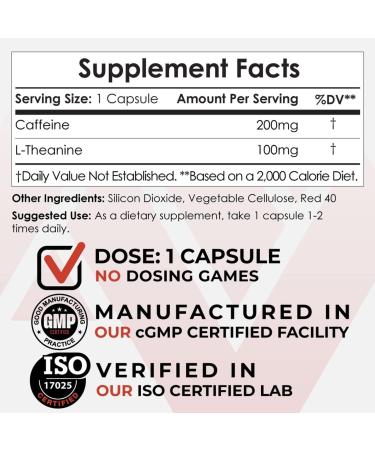 Nootropics Depot Caffeine & L-Theanine Capsules - 200mg Caffeine 100mg L-Theanine | Energy Booster & Mental Focus | 60 Count Natural Supplement - Buy Online on GoSupps.com