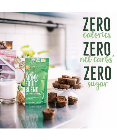 BetterBody Foods Organic Monk Fruit Sweetener Blend - Zero Calorie Raw Cane Sugar Substitute for Keto Diet - 1lb (16oz) - Baking Extract, Zero Net Carbs & Glycemic, Sugar Replacement - Buy Online on GoSupps.com