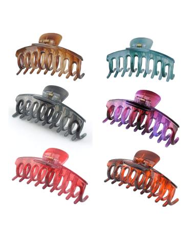 6 Pack Hair Claw Clips 4 Inch Candy Color Nonslip Large Hair Claw Clip for Women Girls-Strong Hold for Thick Hair Fashion Headwear Accessories (B)