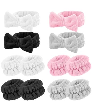 Crowye 12 Pcs Spa Headband and Wristband for Face Washing Set  Makeup Headband Microfiber Head Bands for Women's Hair Wrist Bands for Washing Face Skincare Face Wash Wristbands for Girls  4 Colors