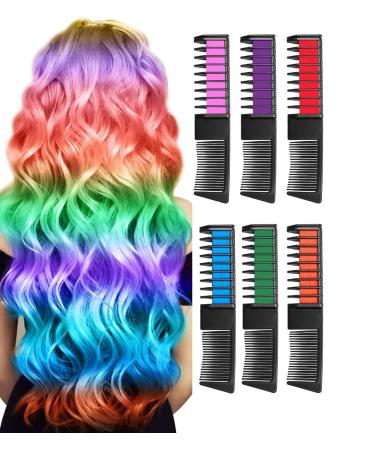 Hair Chalk Comb Hair Chalk Dye Combs 6 Colors Temporary Hair Color Chalk Comb Set Washable Hair Chalk Pens for Girls Kids Gifts Idea Halloween Set