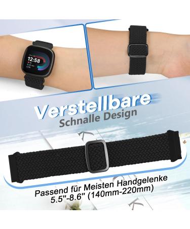 Vodtian Braided Bracelet for Fitbit Versa 4/3 & Sense 2 - Adjustable Nylon Solo Loop in Black & Olives - Stylish & Comfortable for Men & Women - Buy Online on GoSupps.com