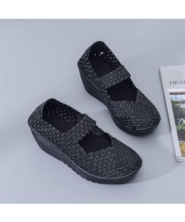 Touchmosees Women's Platform Wedge Sandals Mary Jane Shoes - Black/White - Size 8 - Buy Online on GoSupps.com