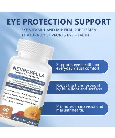 NEUROBELLA Premium Eye Supplement15 in 1 Advanced Eye Formula - with All 3 Carotenoids Lutein & Zeaxanthin Bilberry Extract and Saffron 60ct - Buy Online on GoSupps.com