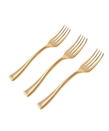 WDF Disposable Plastic Mini Forks 300 Pieces 4 Inches | Gold Plastic Forks | Heavy Duty Plastic Tasting Forks | Perfect for Small Appetizers and Desserts (Mini Forks) Gold Mini Forks