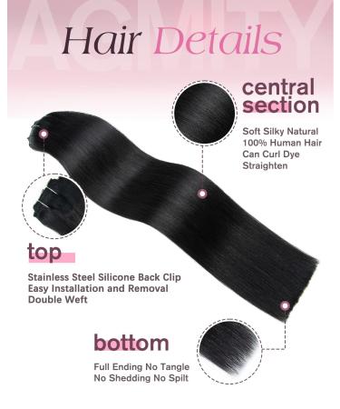 AGMITY Clip-In Extensions | Real Hair Deep Black 50cm | 120g Seamless Remy Double Clips | 7 Pieces - Buy Online on GoSupps.com