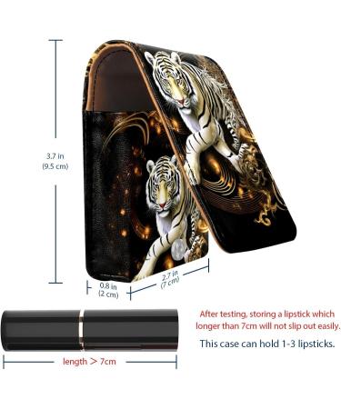 Stylish Leather Lipstick Case with Mirror - Mini Lip Gloss Organizer - Dragon Tiger Tai Chi Design - Buy Online on GoSupps.com